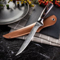 Custom Handmade Damascus Steel Fillet Knife - 10.5" Exotic Wood Handle with Steel Bolster & Leather Sheath | Best Flexible Fishing Fillet Knives