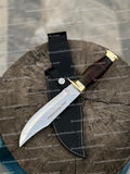 Custom Handmade 13" D2 Steel Hunting Bowie Knife with Leather Handle, Brass Guard, and Leather Sheath