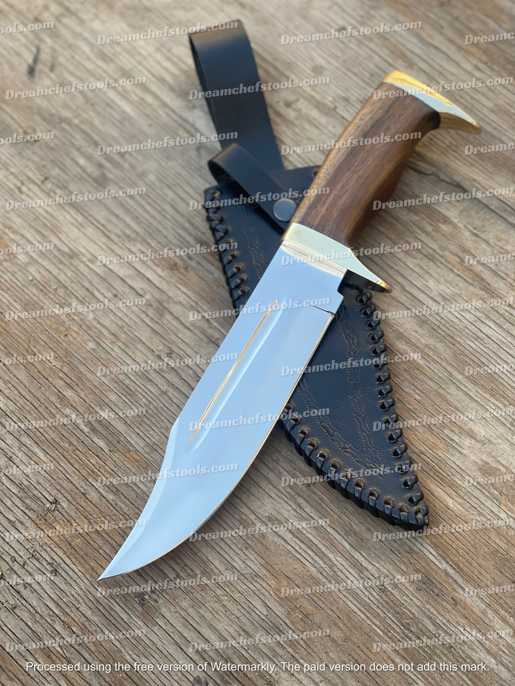 Custom Handmade 13" D2 Steel Hunting Bowie Knife with Olive Wood Handle, Brass Guard, and Leather Sheath