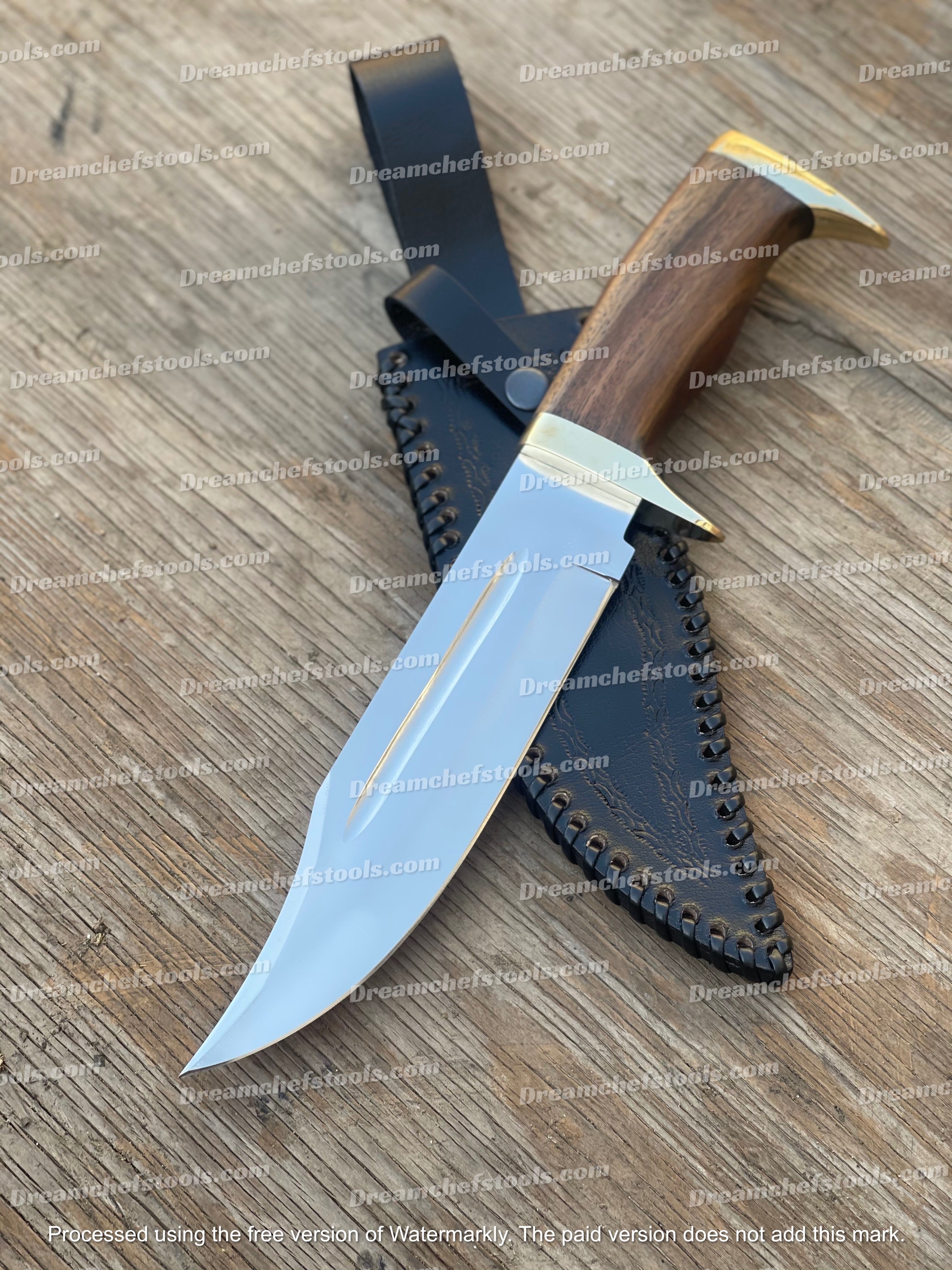Custom Handmade 13" D2 Steel Hunting Bowie Knife with Olive Wood Handle, Brass Guard, and Leather Sheath