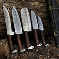 Premium Custom Handmade Damascus Knife Set with Rosewood Handles - Blade Length 4 to 8 Inches