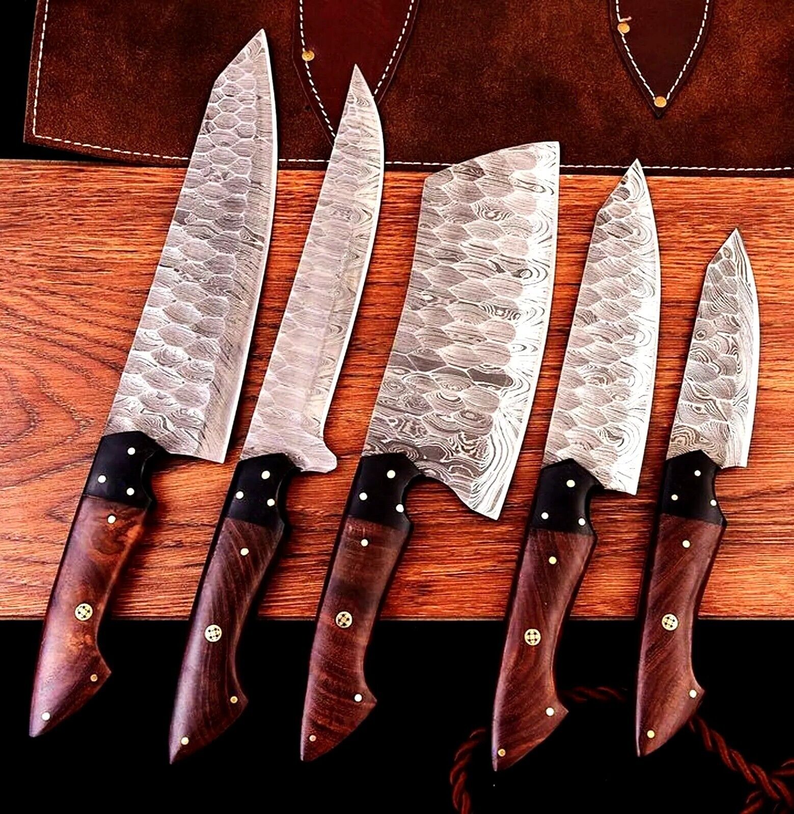 Custom Handmade Damascus Steel Chef Knife Set – 9” to 13” Blades
