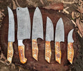 Custom Handmade Damascus Steel Knives Set – Camel Bone Handles, 3 to 8-Inch Blades