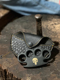 Tactical Black Steel Knuckle Duster with Brass Core & Leather Belt Case – Custom EDC Self-Defense Tool
