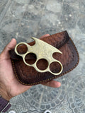 Handmade Engraved Brass Knuckle with Belt Loop Leather Case - Personalized Solid Brass Duster for Self-Defense and Everyday Carry