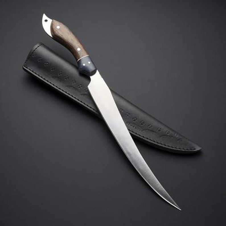 Custom Handmade Stainless Steel Fishing Fillet Knife - 13" with Rosewood and Buffalo Horn Handle