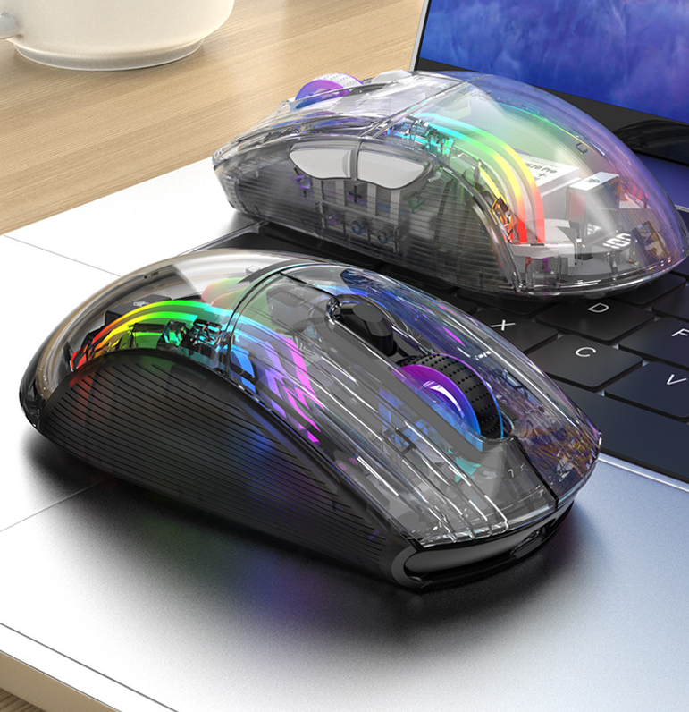 Luminous wireless Bluetooth the third mock examination transparent game mouse with screen charger