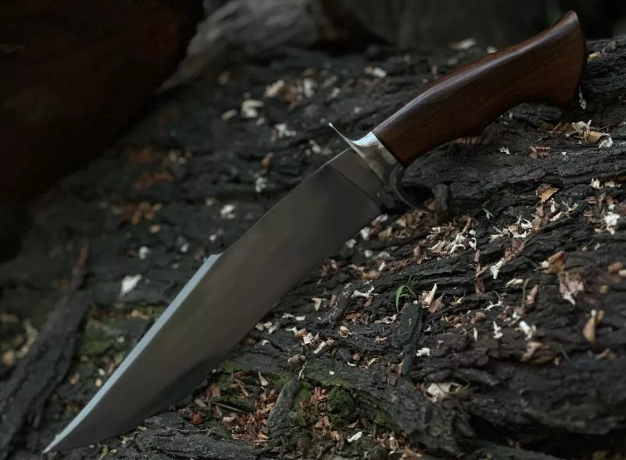 Custom Handmade J2 Steel Bowie Knife with Steel Guard and Rosewood Handle, Includes Leather Sheath