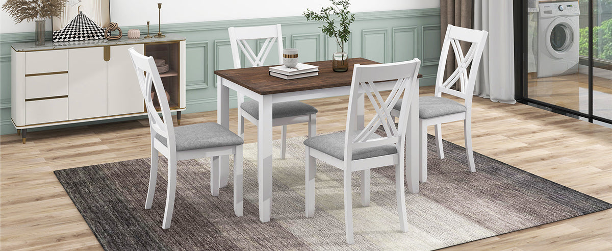 TOPMAX Rustic Minimalist Wood 5-Piece Dining Table Set with 4 X-Back Chairs for Small Places  White