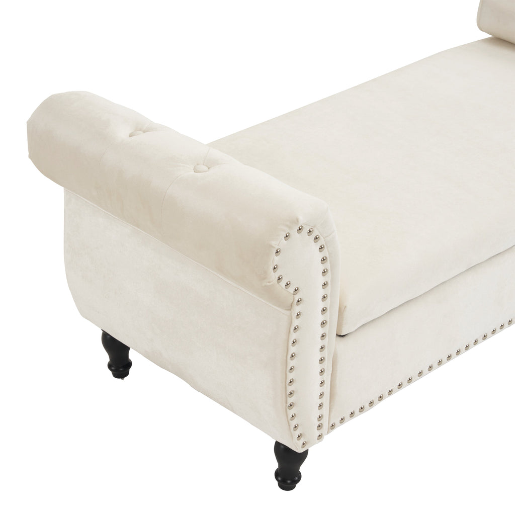 Velvet Multifunctional Storage Rectangular ottoman bench with 1 Pillow, Beige