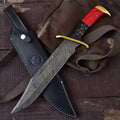 Premium Handmade Damascus Steel Rambo Bowie Knife with Brass Wood Handle & Leather Sheath