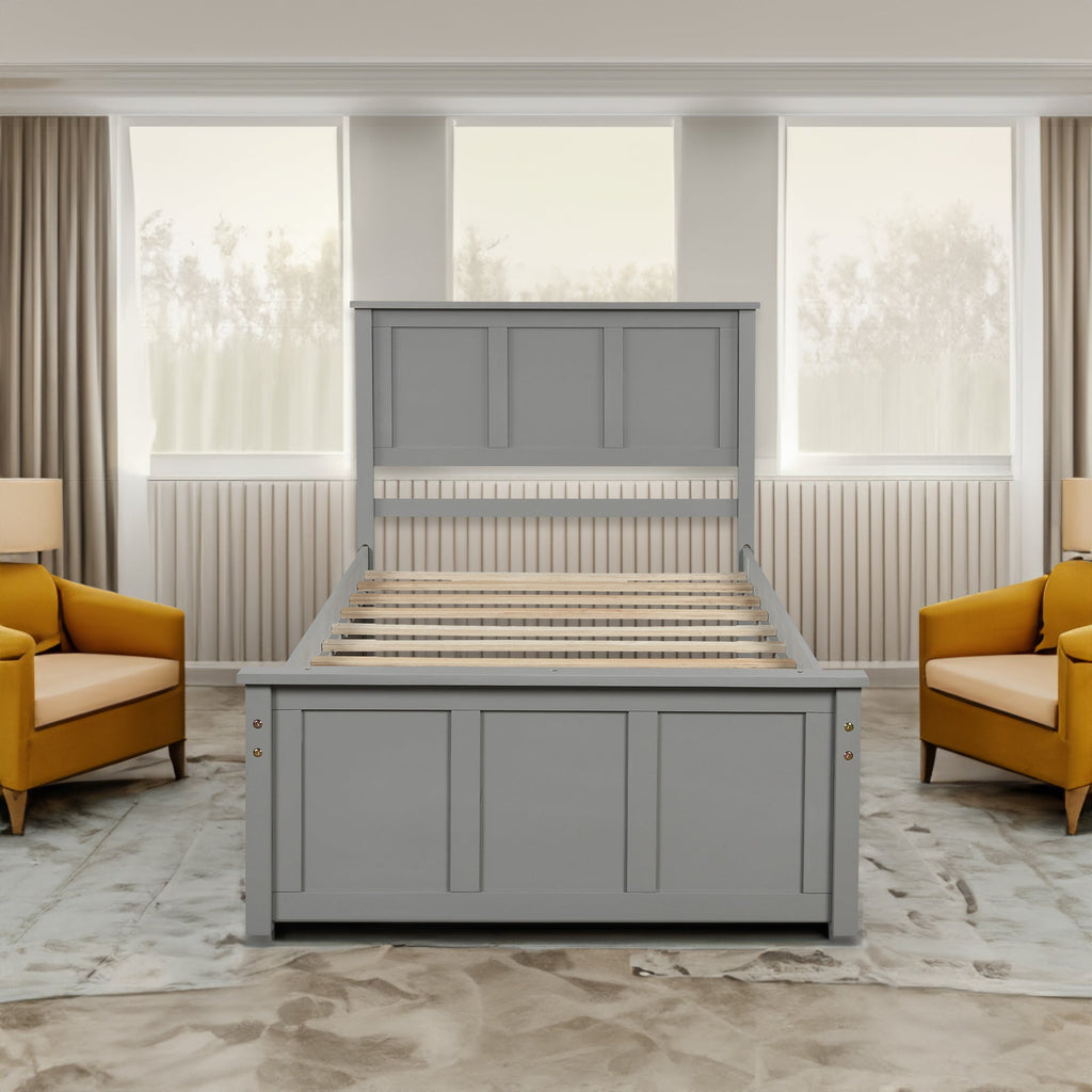 Platform Bed with Twin Size Trundle, Twin Size Frame, Gray