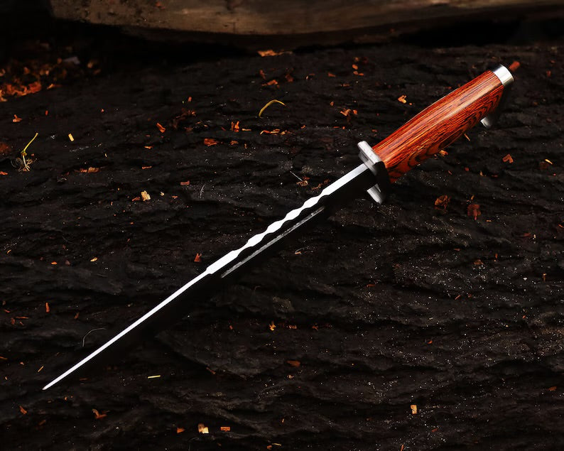 Premium Handmade J2 Steel Bowie Knife – 15" Pakka Wood Handle with Steel Guard & Leather Sheath