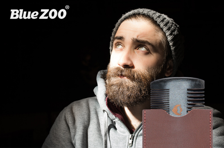 Black Spray Painted Pear Wood Bluezoo Double Sided Beard Comb Beard Portable Comb Care