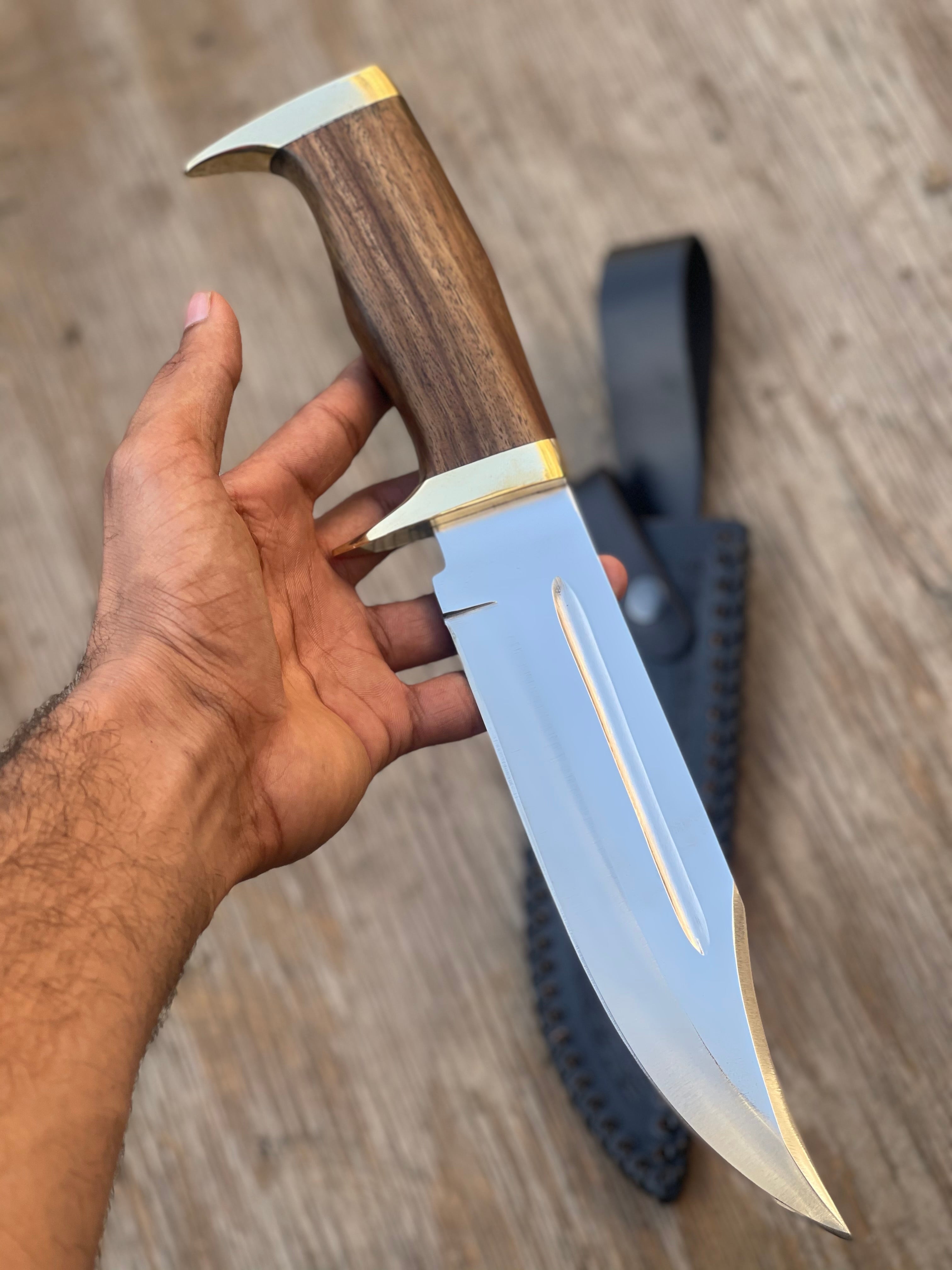 Custom Handmade J2 Steel Bowie Knife with Brass Guard and Rosewood Handle - 13”