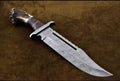 Custom Handmade Damascus Steel Bowie Knife | Damascus Steel Guard, Rosewood Handle & Stag Crown | Leather Sheath