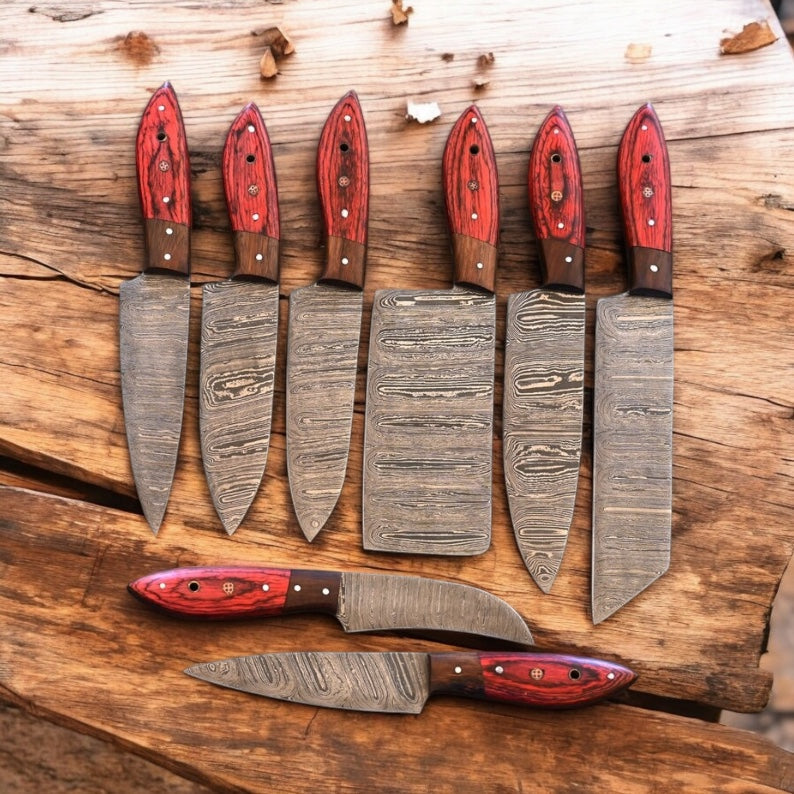 Premium Damascus Kitchen Knife Set with Leather Case – Holiday Edition