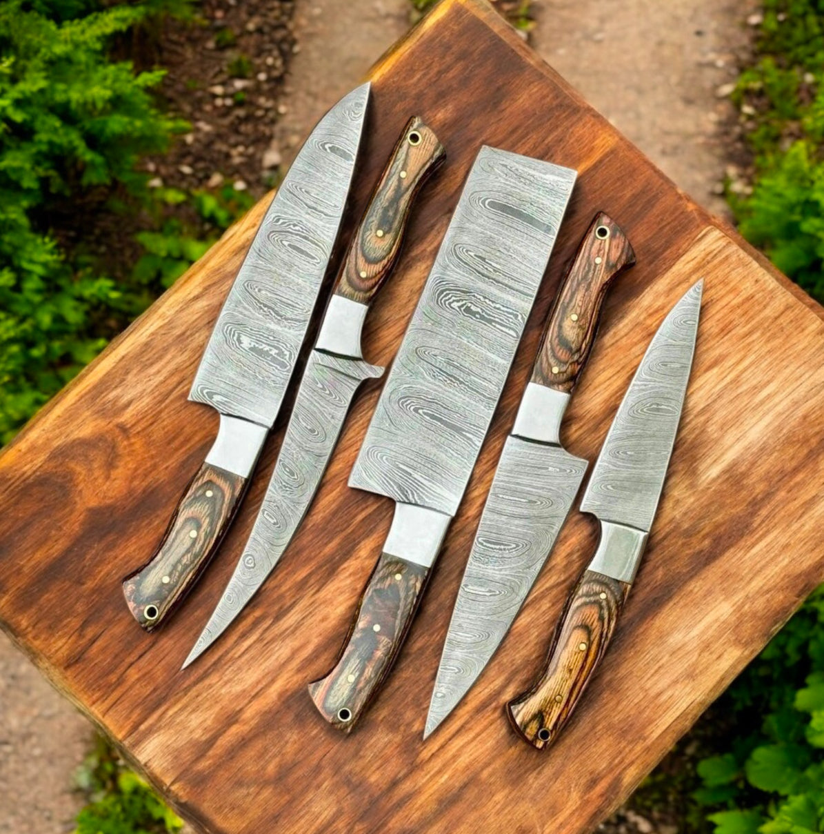 Premium Damascus Steel Knife Set with Leather Case – Razor-Sharp Pakkawood Handles