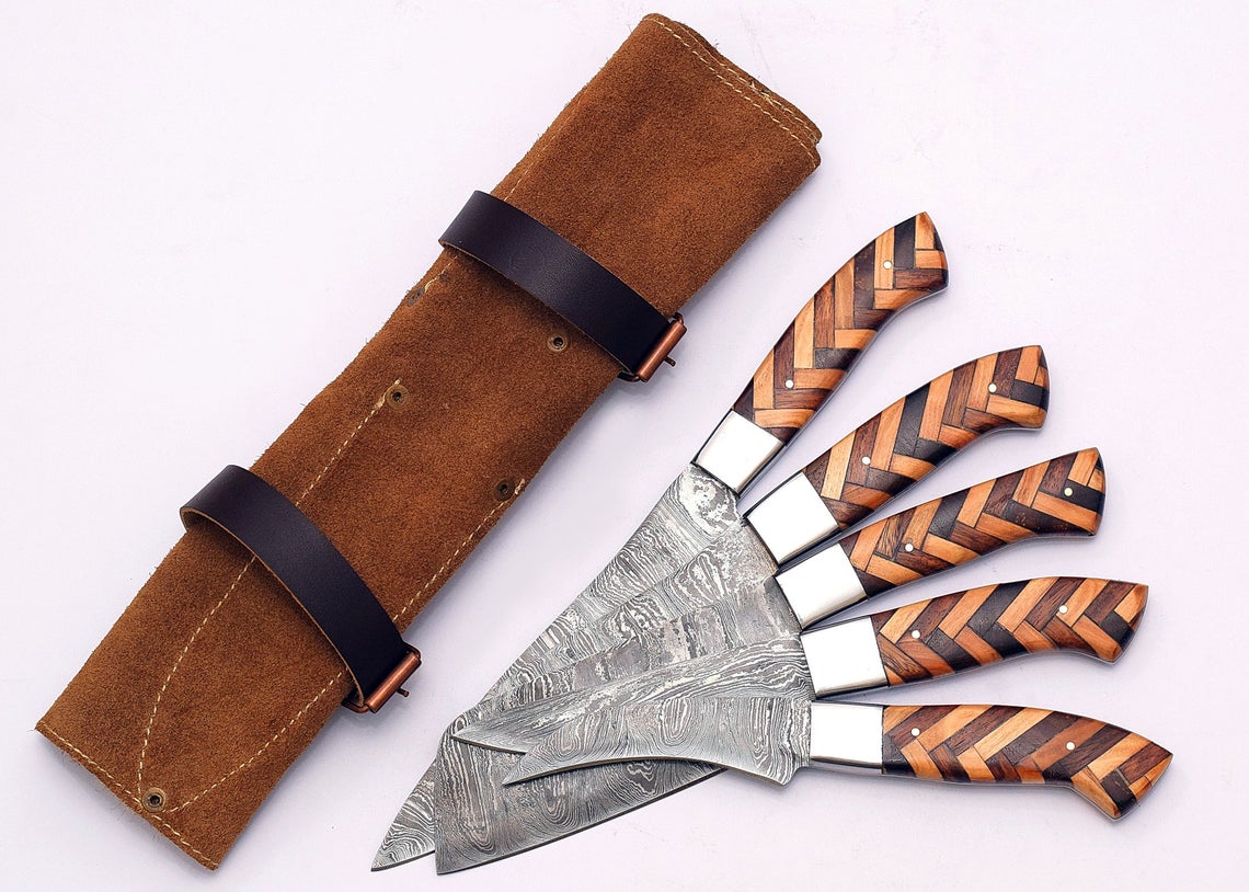 Custom Handmade Damascus Chef Knife Set - 8” to 13” Blades