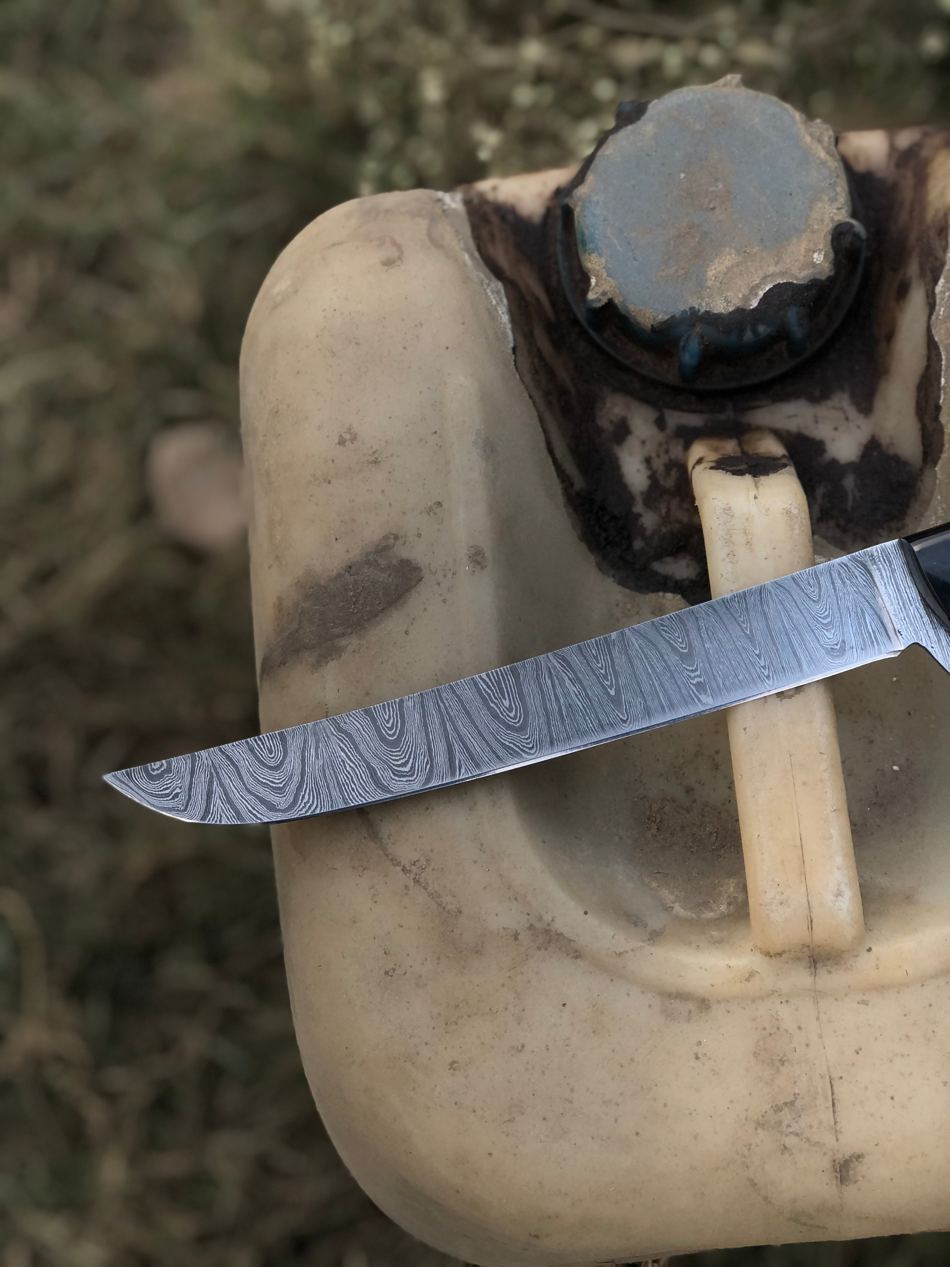 Custom Handmade Damascus Steel Fillet Knife with Wenge Wood and Bone Handle - Includes Leather Sheath