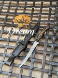 Best Fillet Knives – 13" Damascus Steel Blade with Black Pine Cone Resin Handle & Leather Sheath