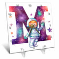 Desk Clock - Cute Astronaut Monogram Initial M Monograms