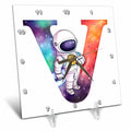 Desk Clock - Cute Astronaut Monogram Initial V Monograms