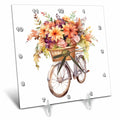Desk Clock - Fall Floral Basket Bicycle Illustration Illustrations