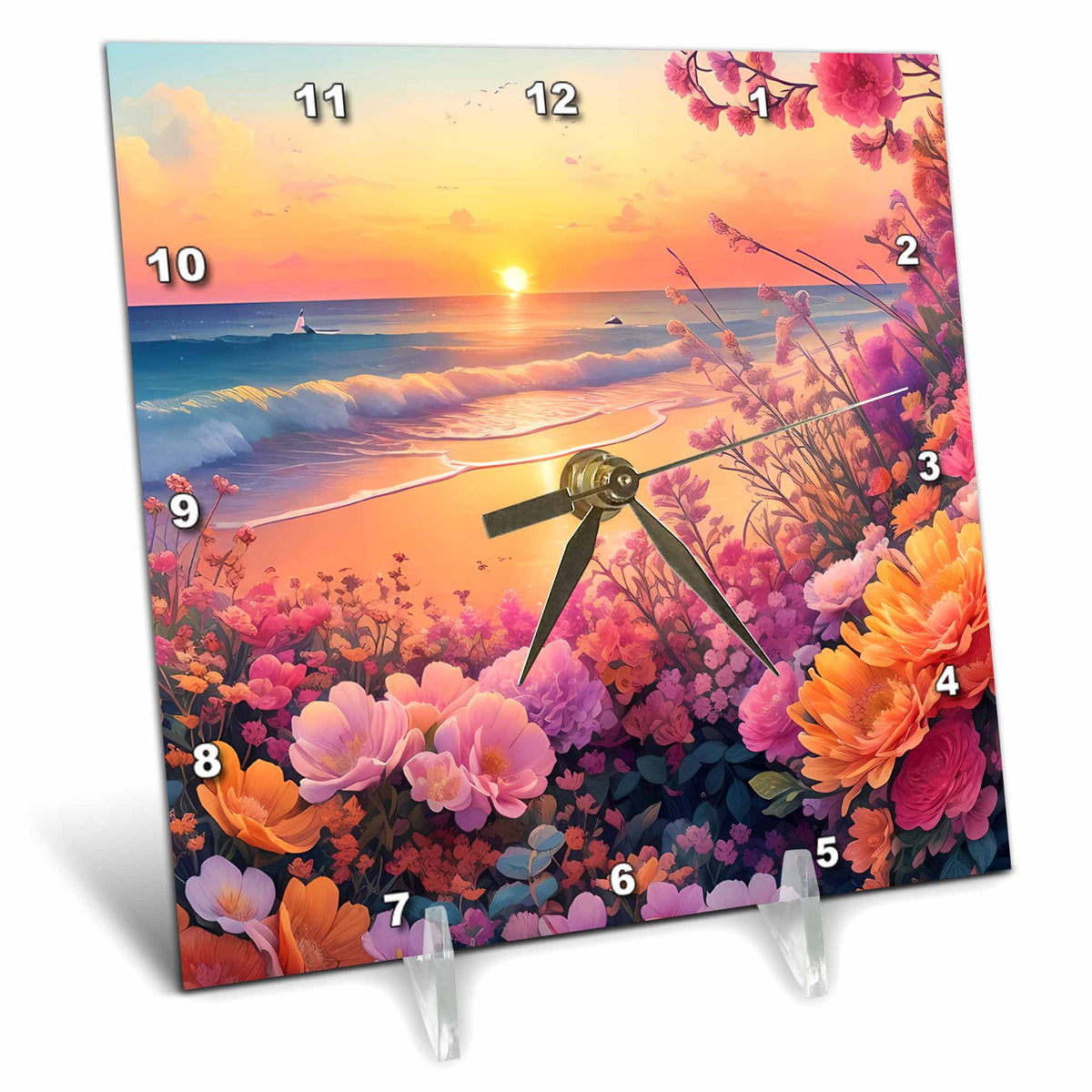 Desk Clock - Pretty Pink Flower Beach Scene Background Backgrounds - Anne Marie Baugh