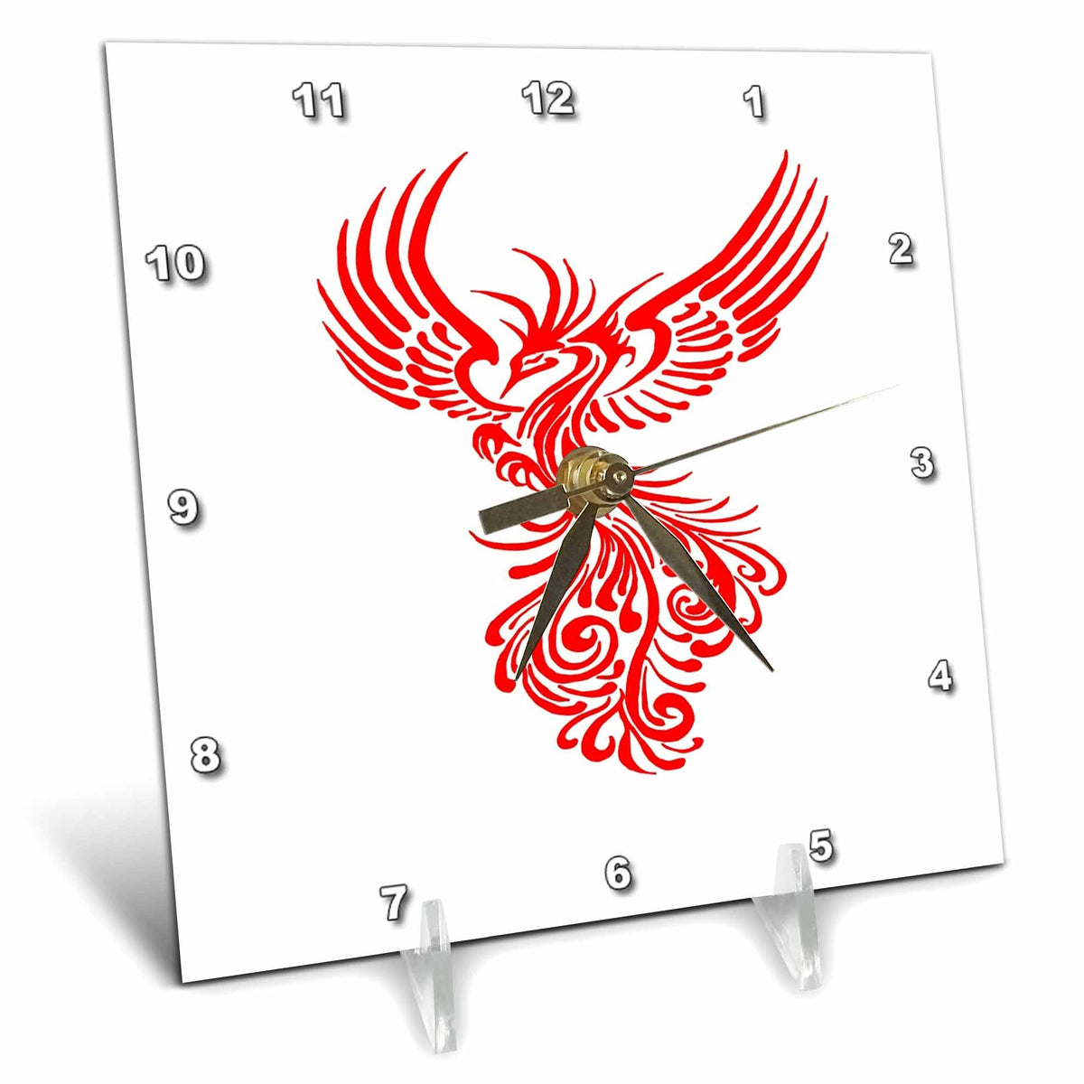 Desk Clock - Mythical Phoenix Creature In Flight Artistic Illustration Red Vector Art - Mythical Phoenix Creature