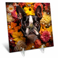 Desk Clock - Boston Terrier with floral background CR Media - Illustrations
