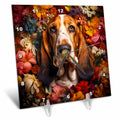 Desk Clock - Basset Hound with floral background CR Media - Illustrations