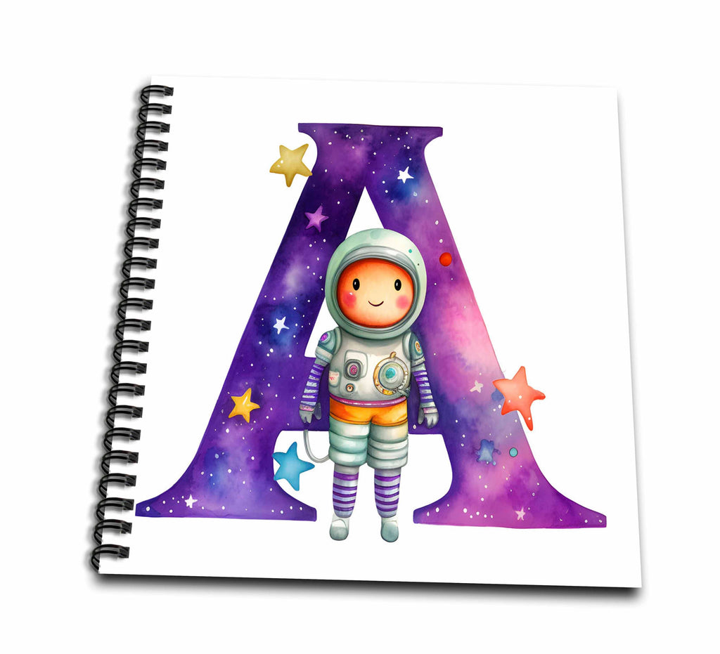 3dRose Anne Marie Baugh - Monograms - Cute Astronaut Monogram Initial A - Drawing Books (db-382443)