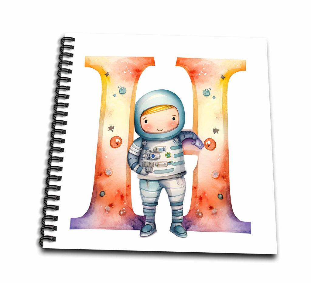 3dRose Anne Marie Baugh - Monograms - Cute Astronaut Monogram Initial H - Drawing Books (db-382449)