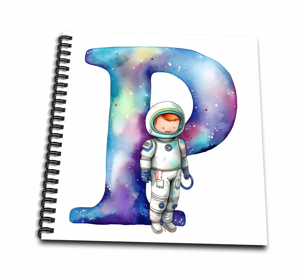 3dRose Anne Marie Baugh - Monograms - Cute Astronaut Monogram Initial P - Drawing Books (db-382455)