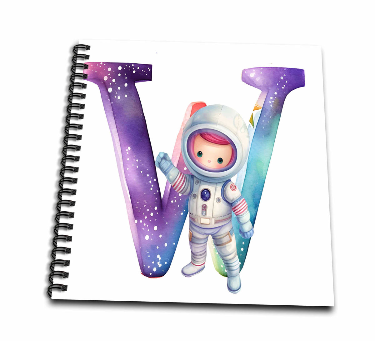 3dRose Anne Marie Baugh - Monograms - Cute Astronaut Monogram Initial W - Drawing Books (db-382460)