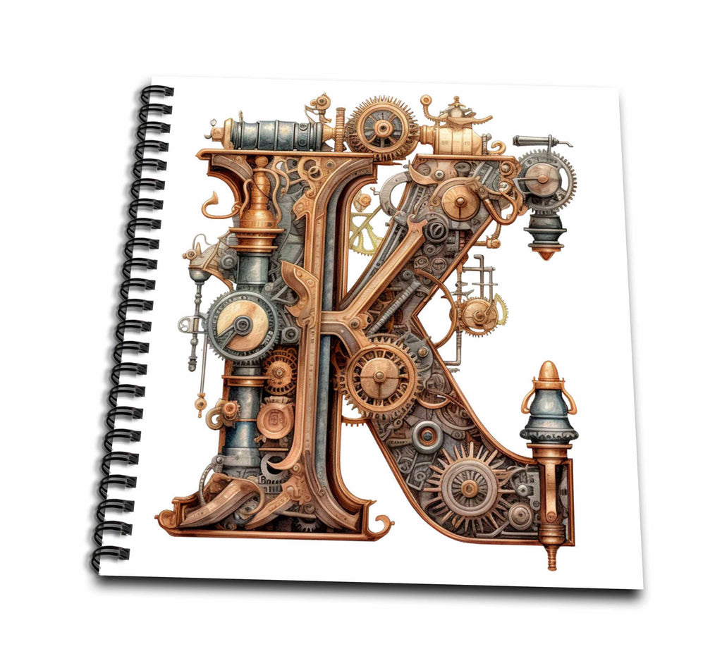 3dRose Anne Marie Baugh - Monograms - Steampunk Monogram Initial K - Drawing Books (db-382511)