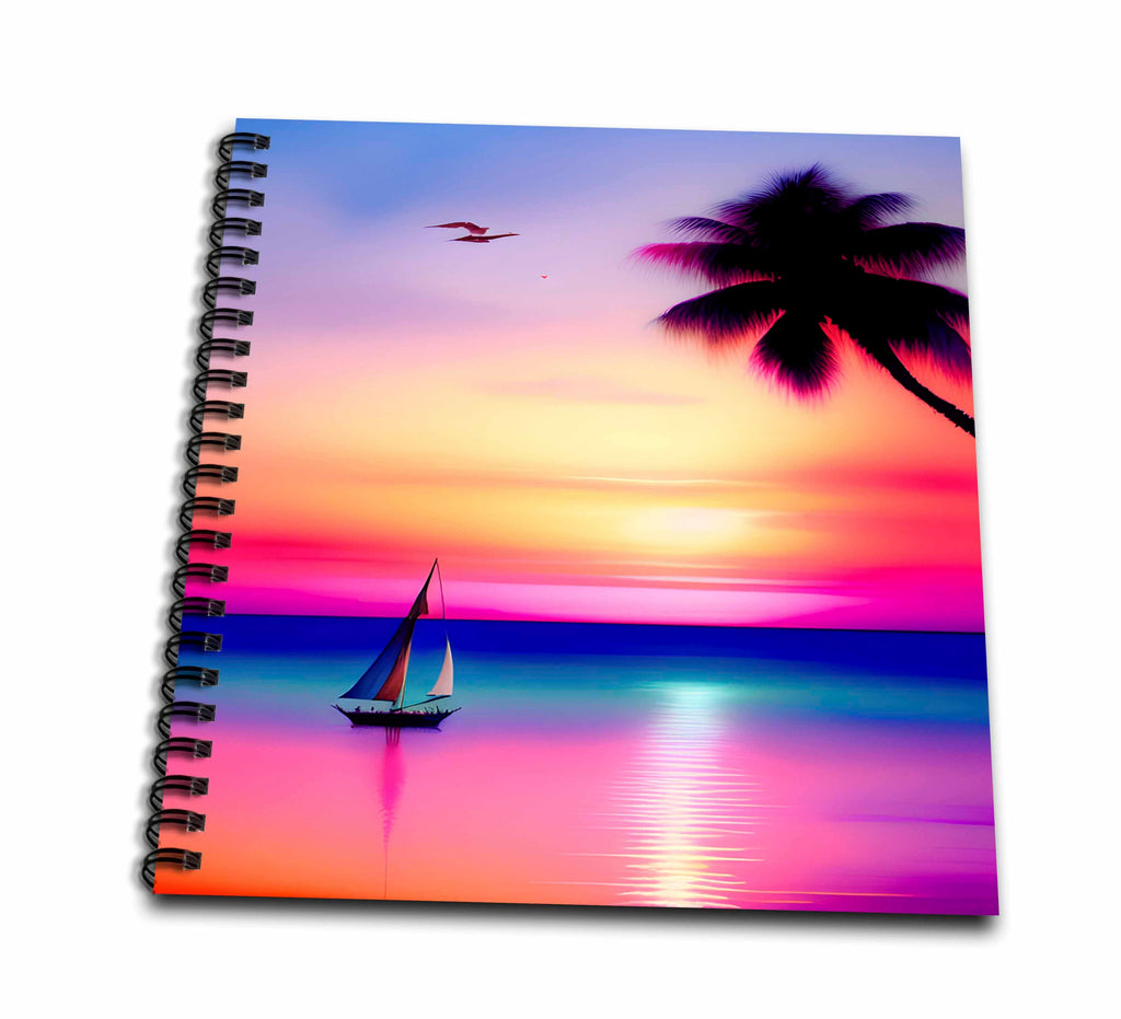 3dRose Bright Pink Sailboat Sunset Scene - Drawing Books (db-382818)