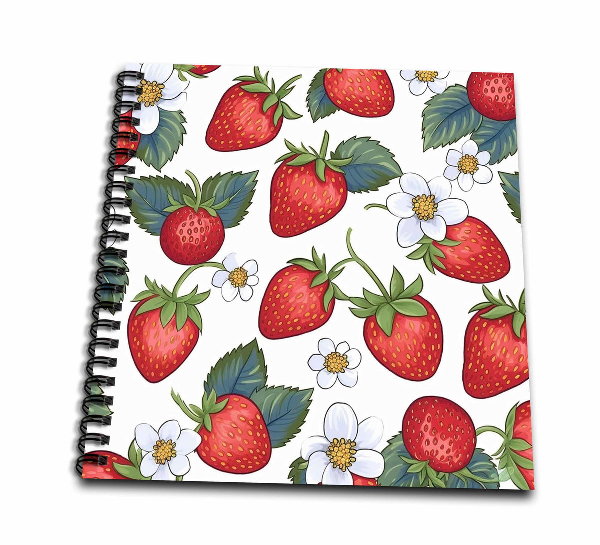 3dRose Cute Strawberries and White Flowers Background - Drawing Books (db-382837)