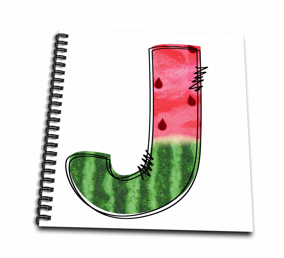 3dRose Anne Marie Baugh - Monograms - Cute Watermelon Monogram J - Drawing Books (db-383094)