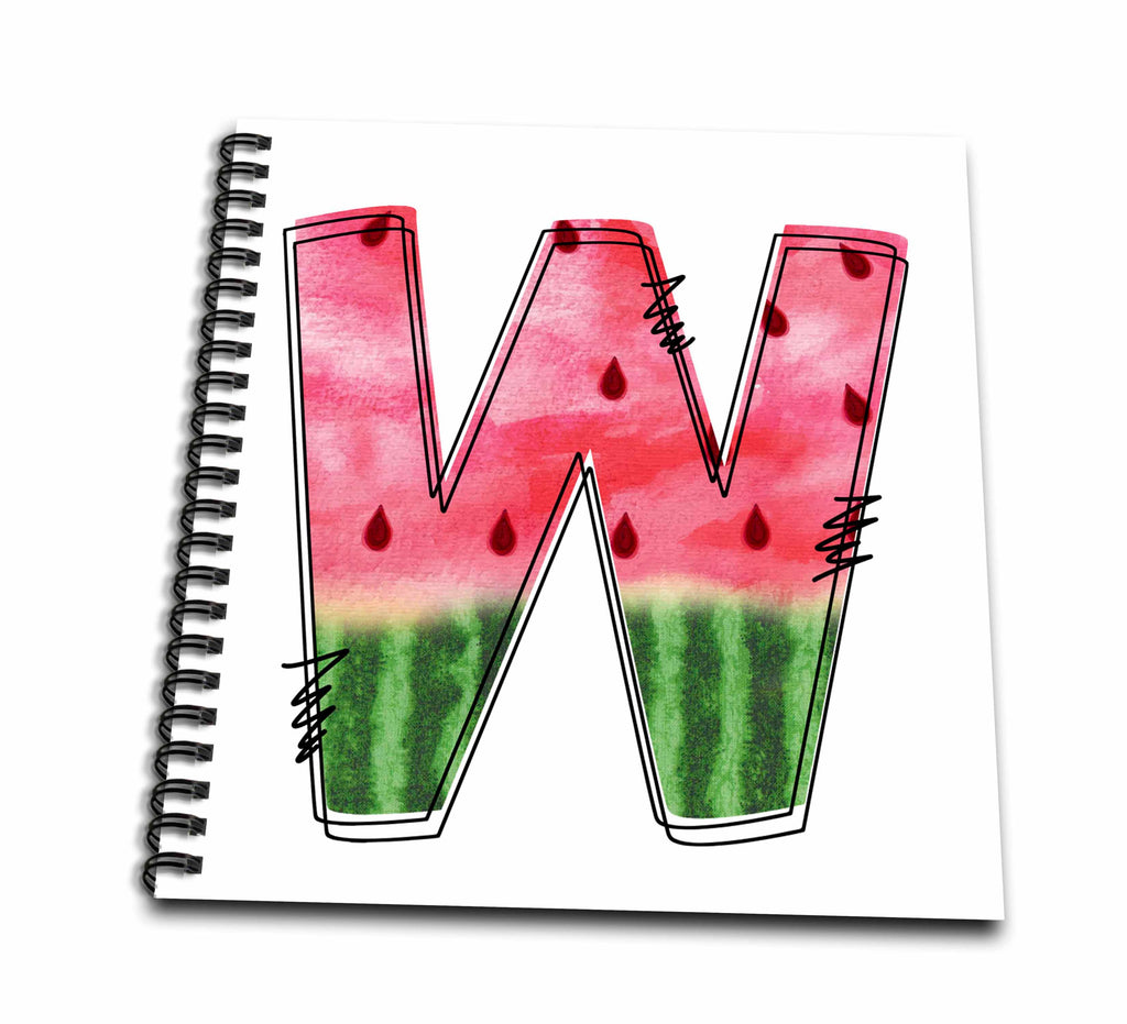3dRose Anne Marie Baugh - Monograms - Cute Watermelon Monogram W - Drawing Books (db-383104)