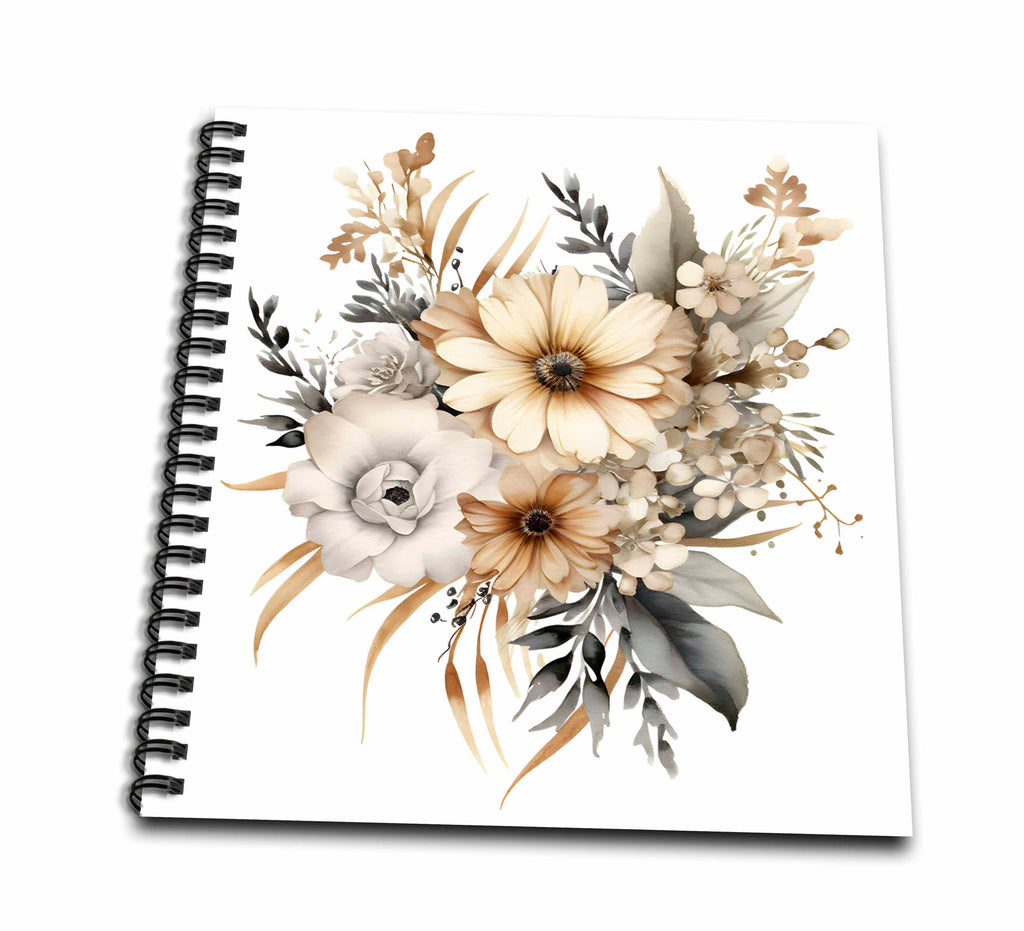 3dRose Pretty Beige and Ivory Flowers - Drawing Books (db-383265)