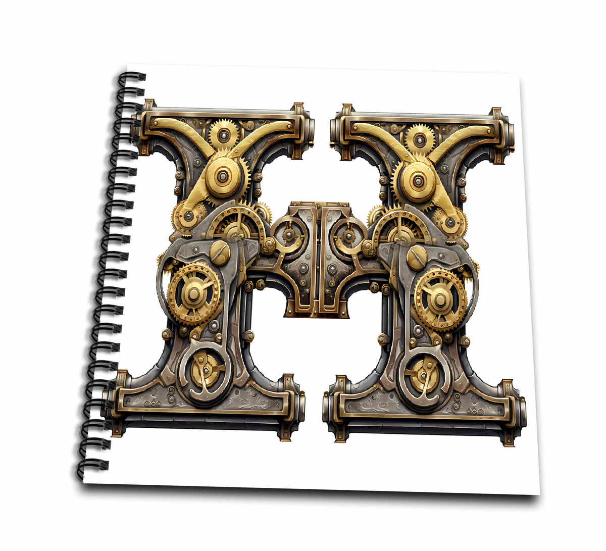 3dRose Steampunk Image of Metal Monogram Initial H - Drawing Books (db-383795)