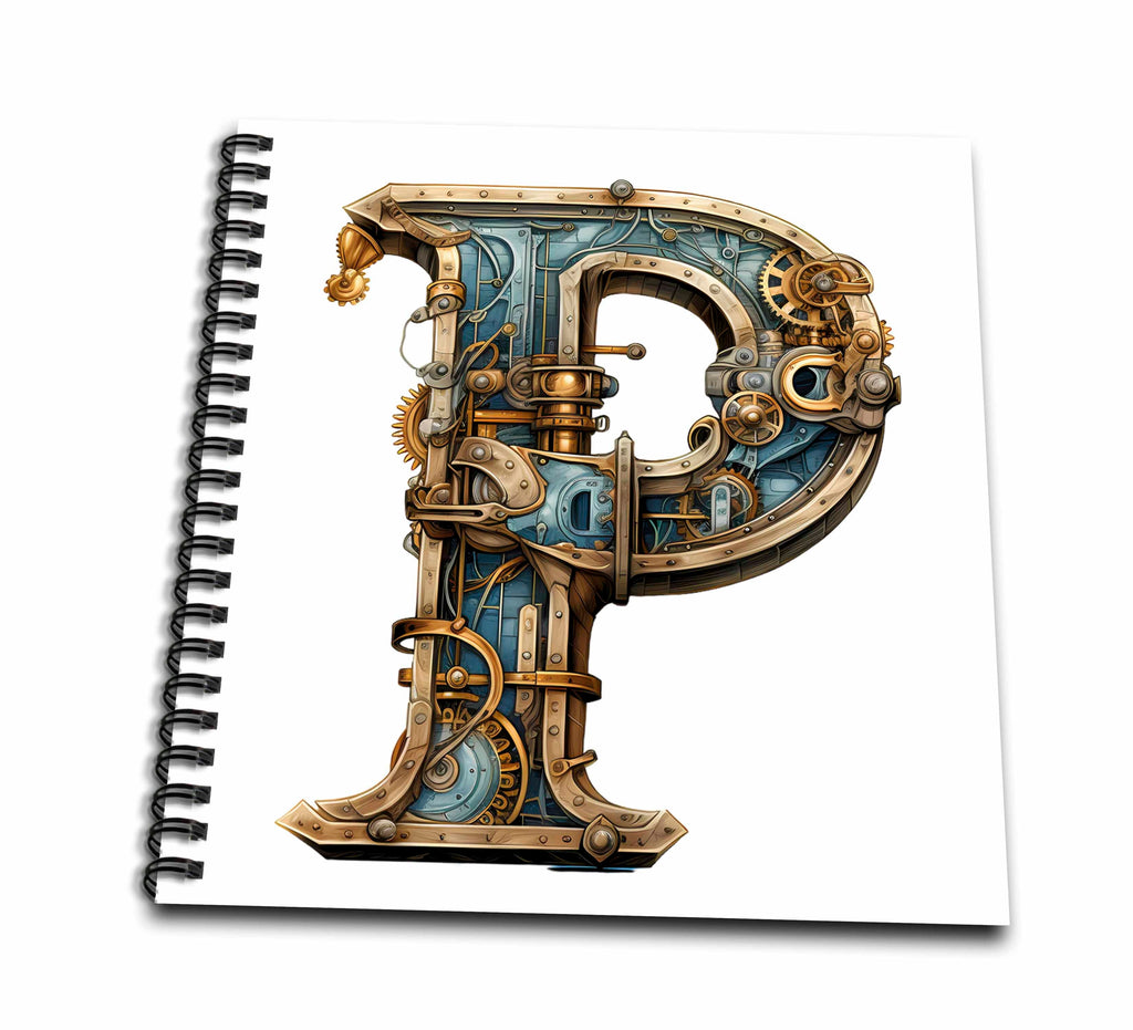 3dRose Steampunk Image of Metal Monogram Initial P - Drawing Books (db-383801)