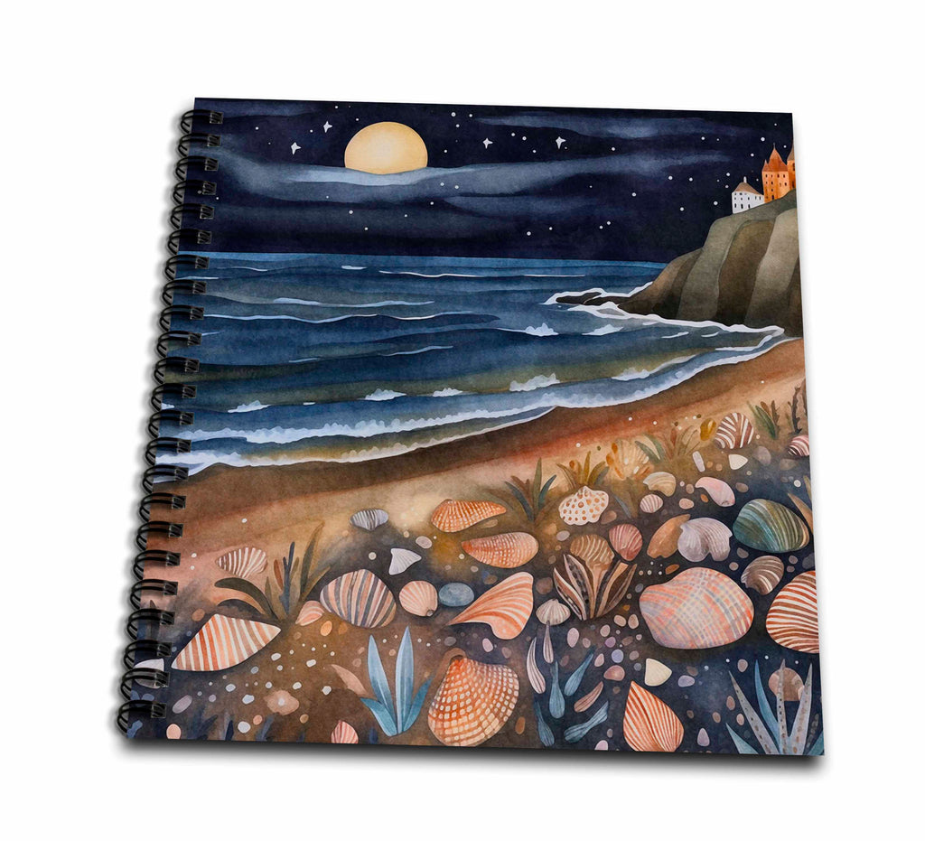 3dRose Seashell Beach Night Scene Background - Drawing Books (db-384183)