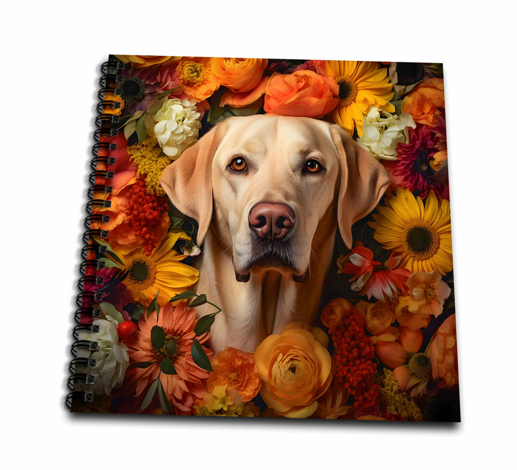 3dRose Labrador Retriever with Floral Background - Drawing Books (db-385175)