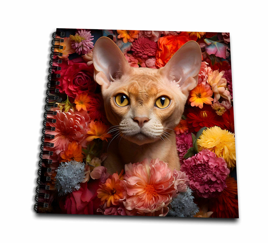 3dRose CR Media - Illustrations - Devon Rex cat with Floral Background - Drawing Books (db-385186)