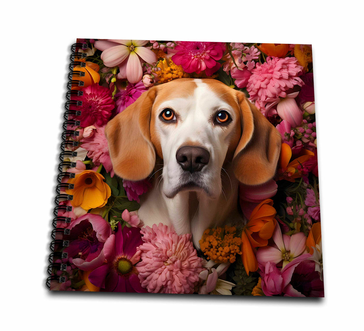3dRose CR Media - Illustrations - Beagle with Floral Background - Drawing Books (db-385189)