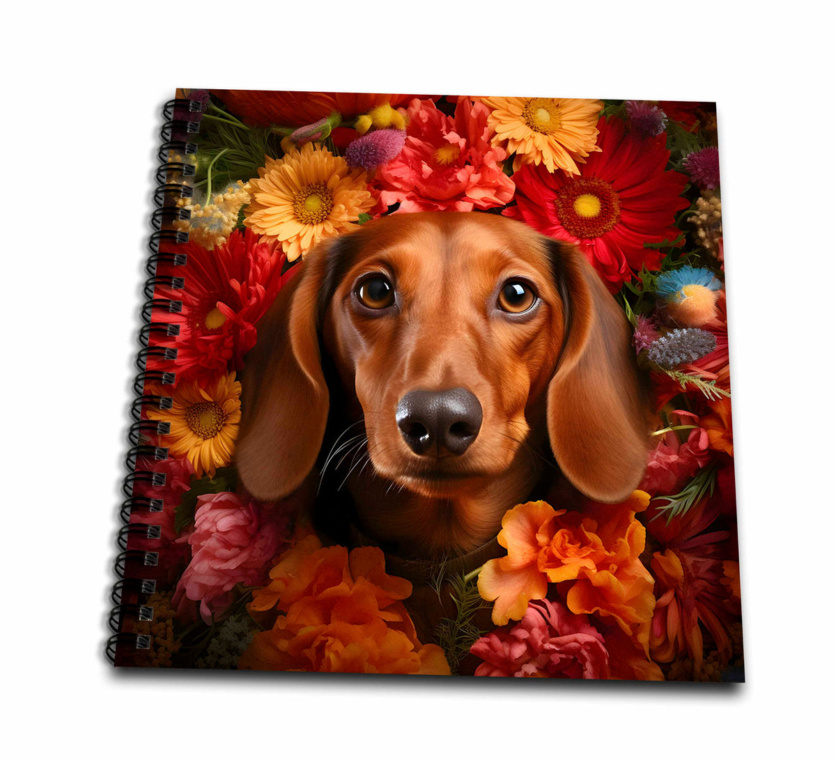 3dRose CR Media - Illustrations - Dachshund with Floral Background - Drawing Books (db-385191)