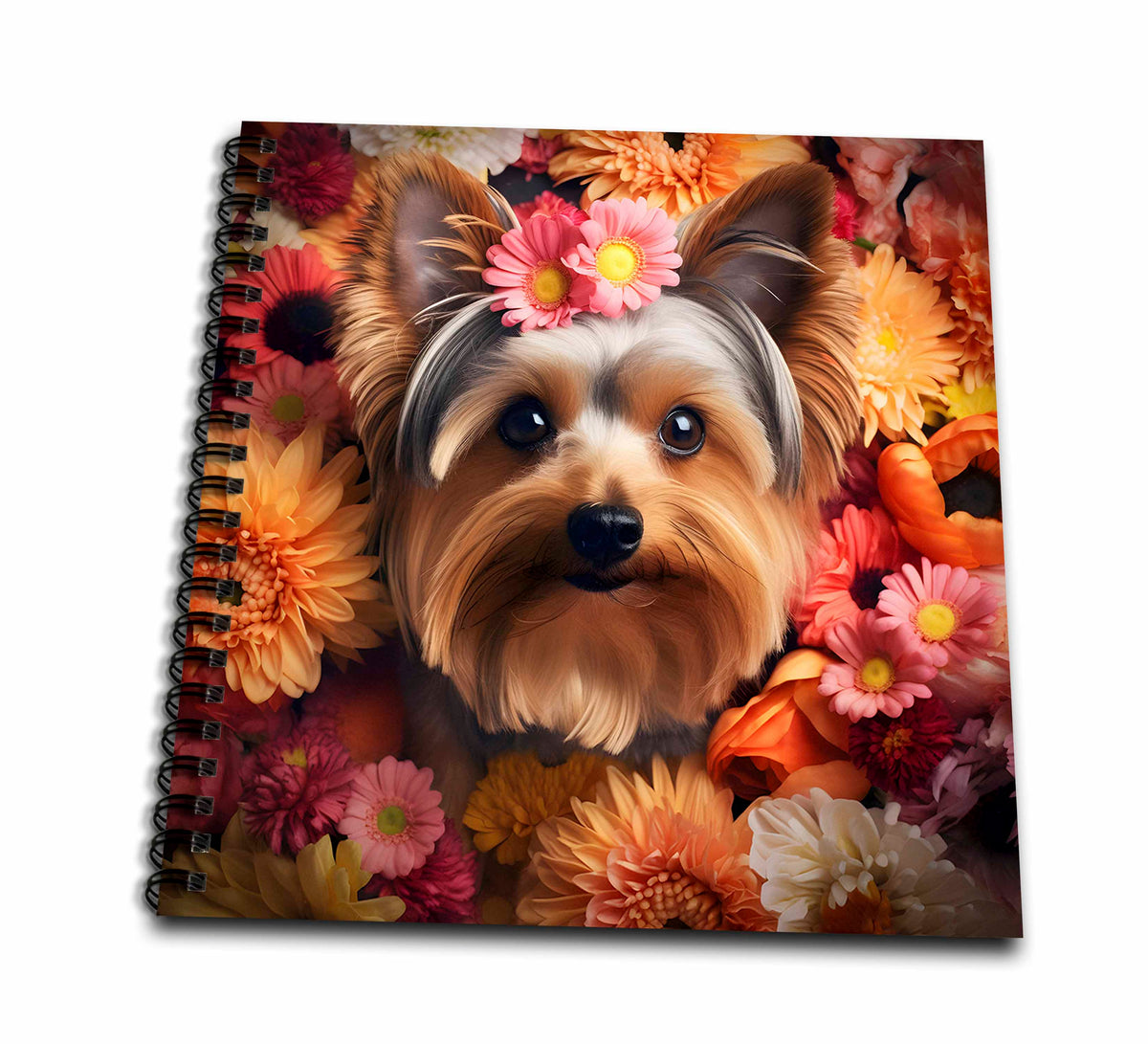 3dRose Yorkshire Terrier with Floral Background - Drawing Books (db-385192)